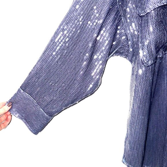 Anthropologie Pilcro Full Sequin Button Down Shirt - Blue M - Picture 7 of 11